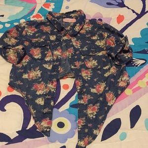 F fake jean crop top tie up